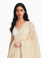 Embroidered Saree Saree Beige & White Mul Chanderi Saree