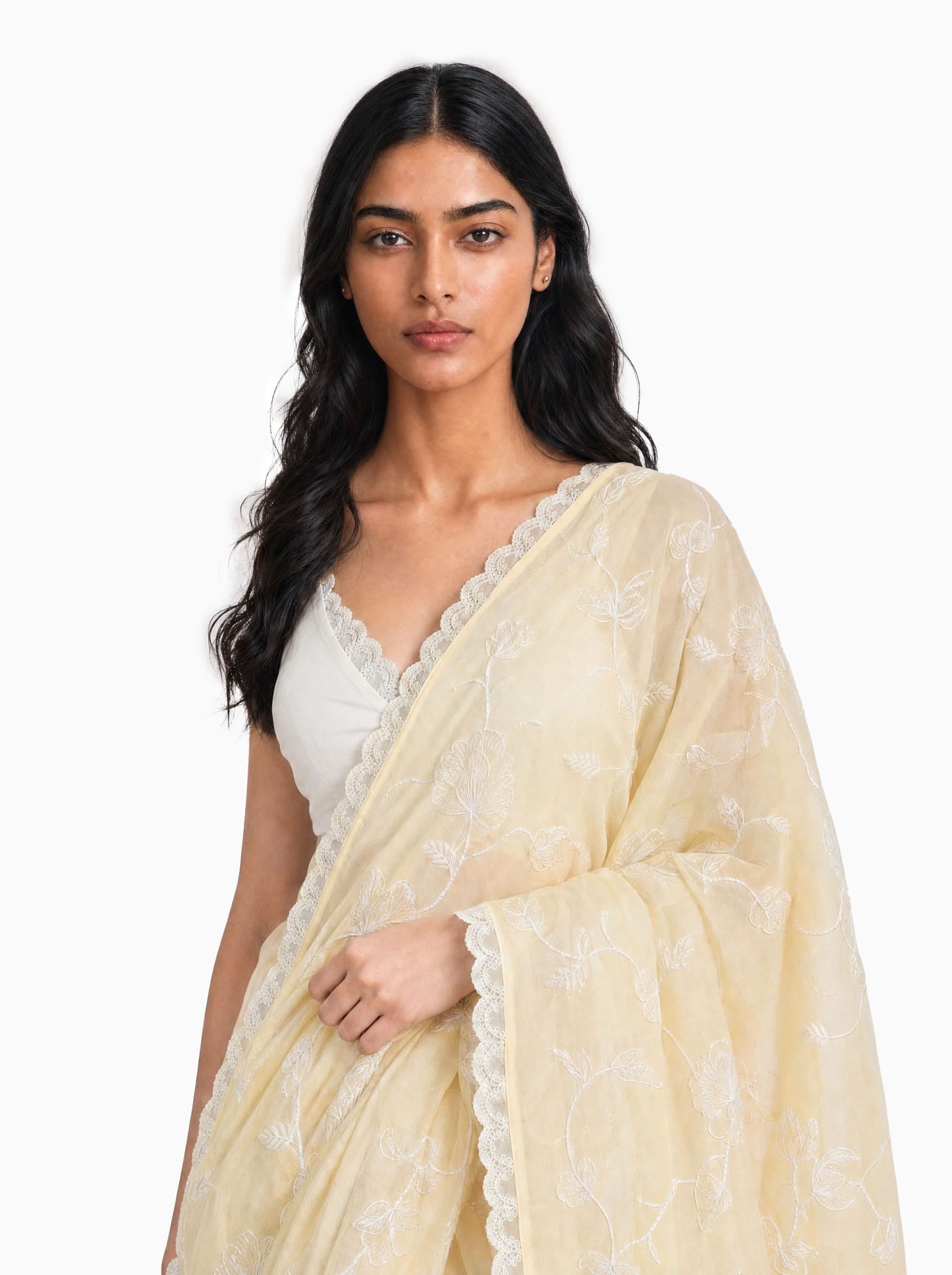Embroidered Saree Saree Beige & White Mul Chanderi Saree