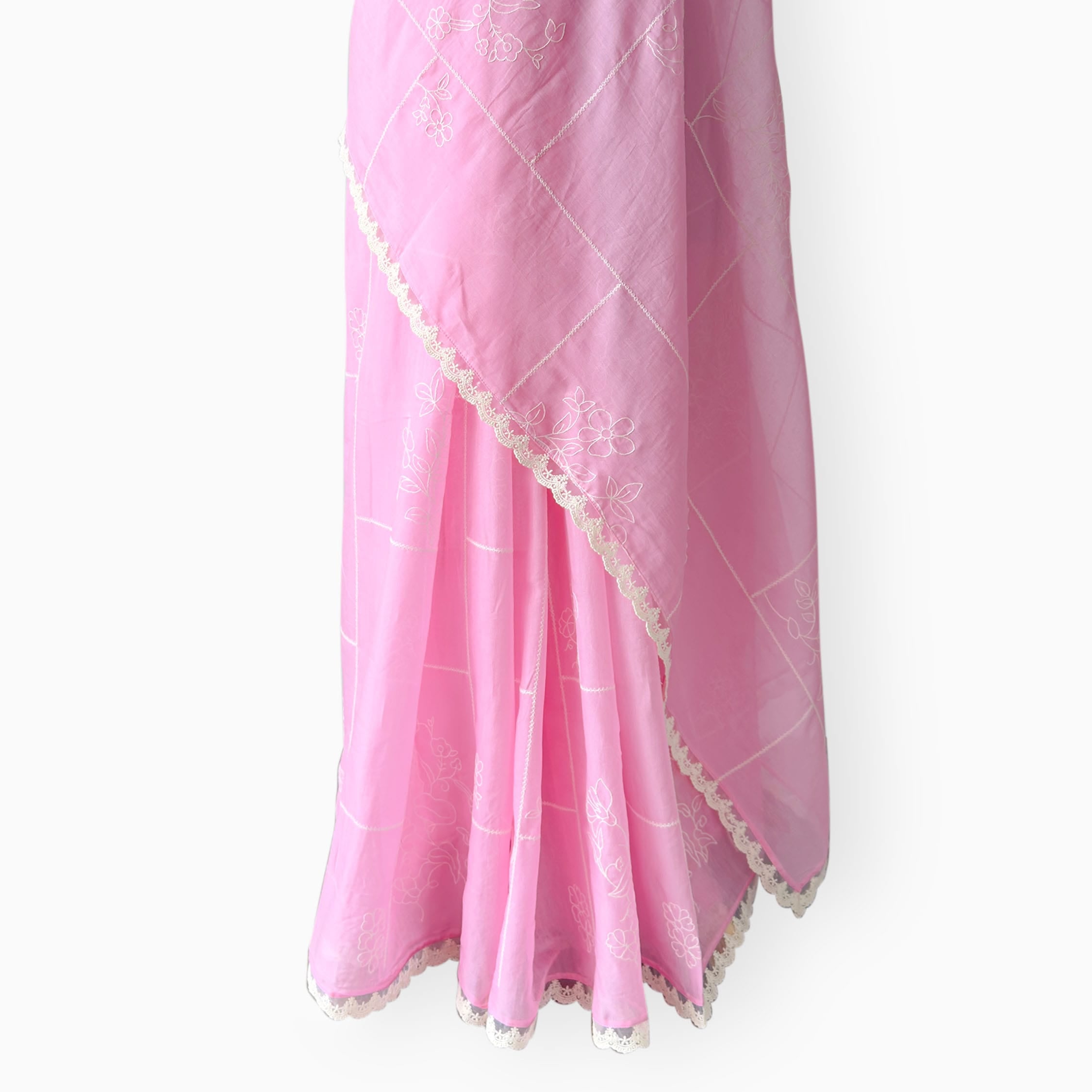 Embroidered Saree Saree Blush Pink & Off-White Mul Chanderi Saree