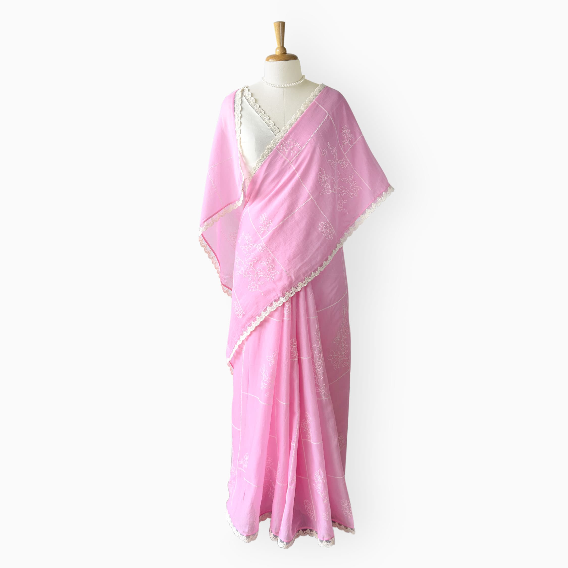 Embroidered Saree Saree Blush Pink & Off-White Mul Chanderi Saree