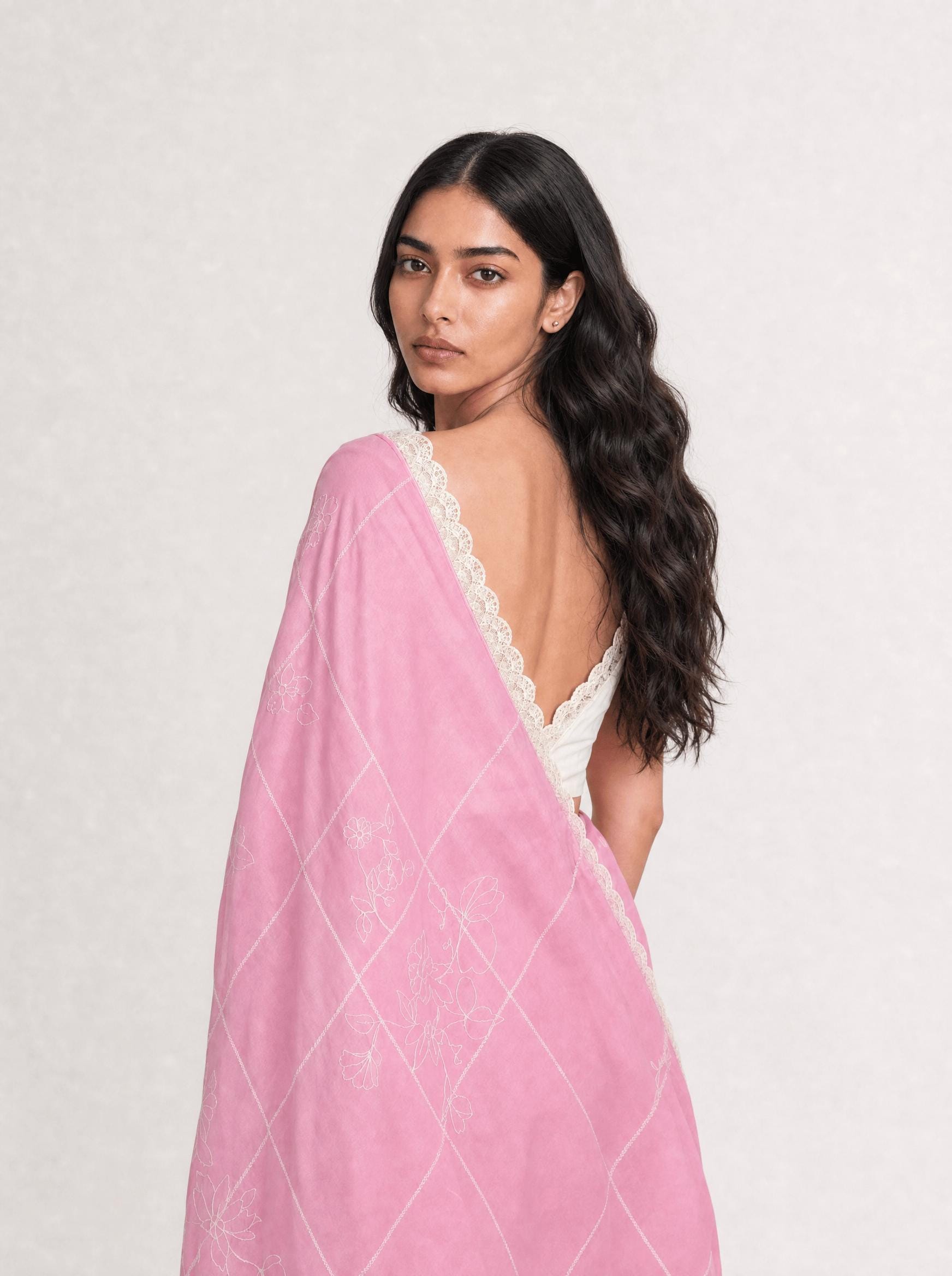 Embroidered Saree Saree Blush Pink & Off-White Mul Chanderi Saree
