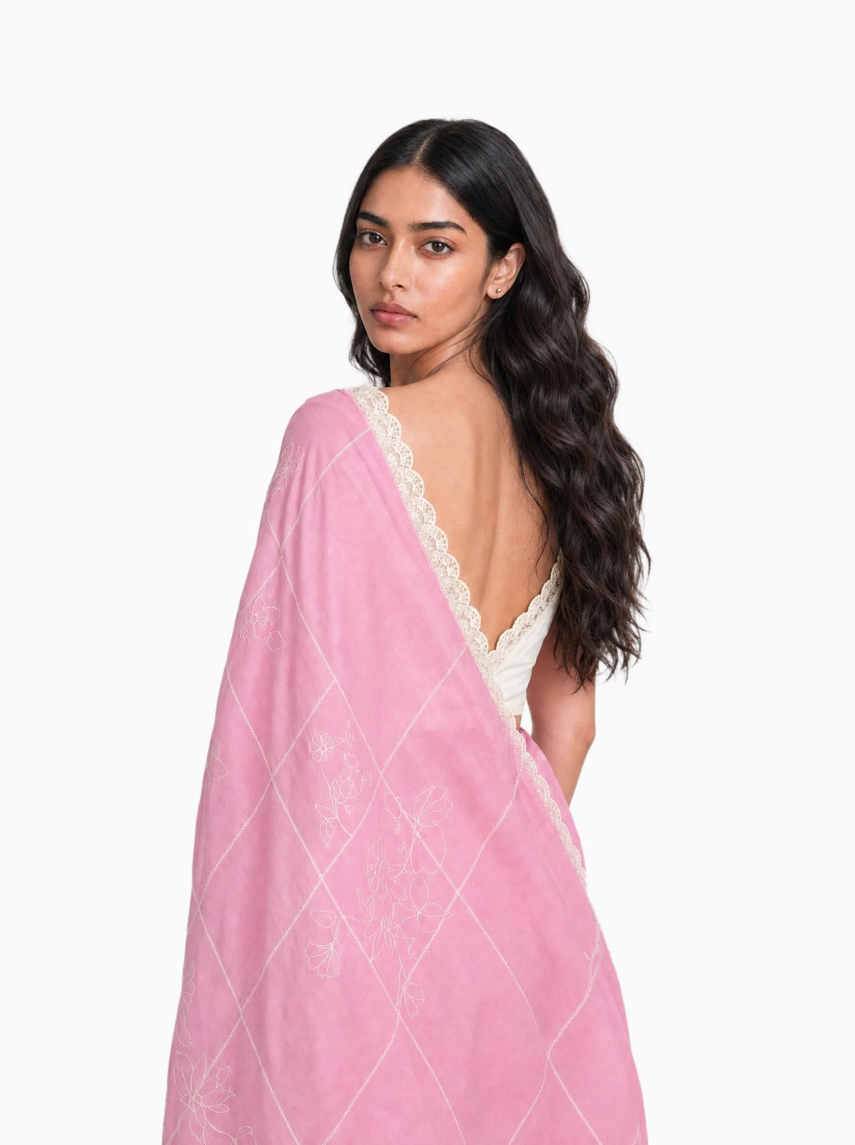 Embroidered Saree Saree Blush Pink & Off-White Mul Chanderi Saree