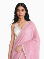 Embroidered Saree Saree Blush Pink & Off-White Mul Chanderi Saree