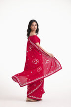 Embroidered Saree Saree Cherry Red Mul Chanderi Saree