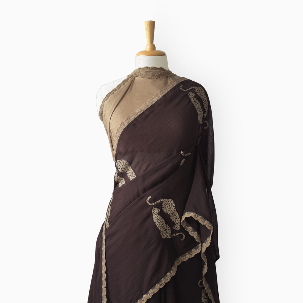 Embroidered Saree Saree Coffee Brown & Beige Mul Chanderi Saree