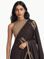 Embroidered Saree Saree Coffee Brown & Beige Mul Chanderi Saree