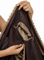 Embroidered Saree Saree Coffee Brown & Beige Mul Chanderi Saree