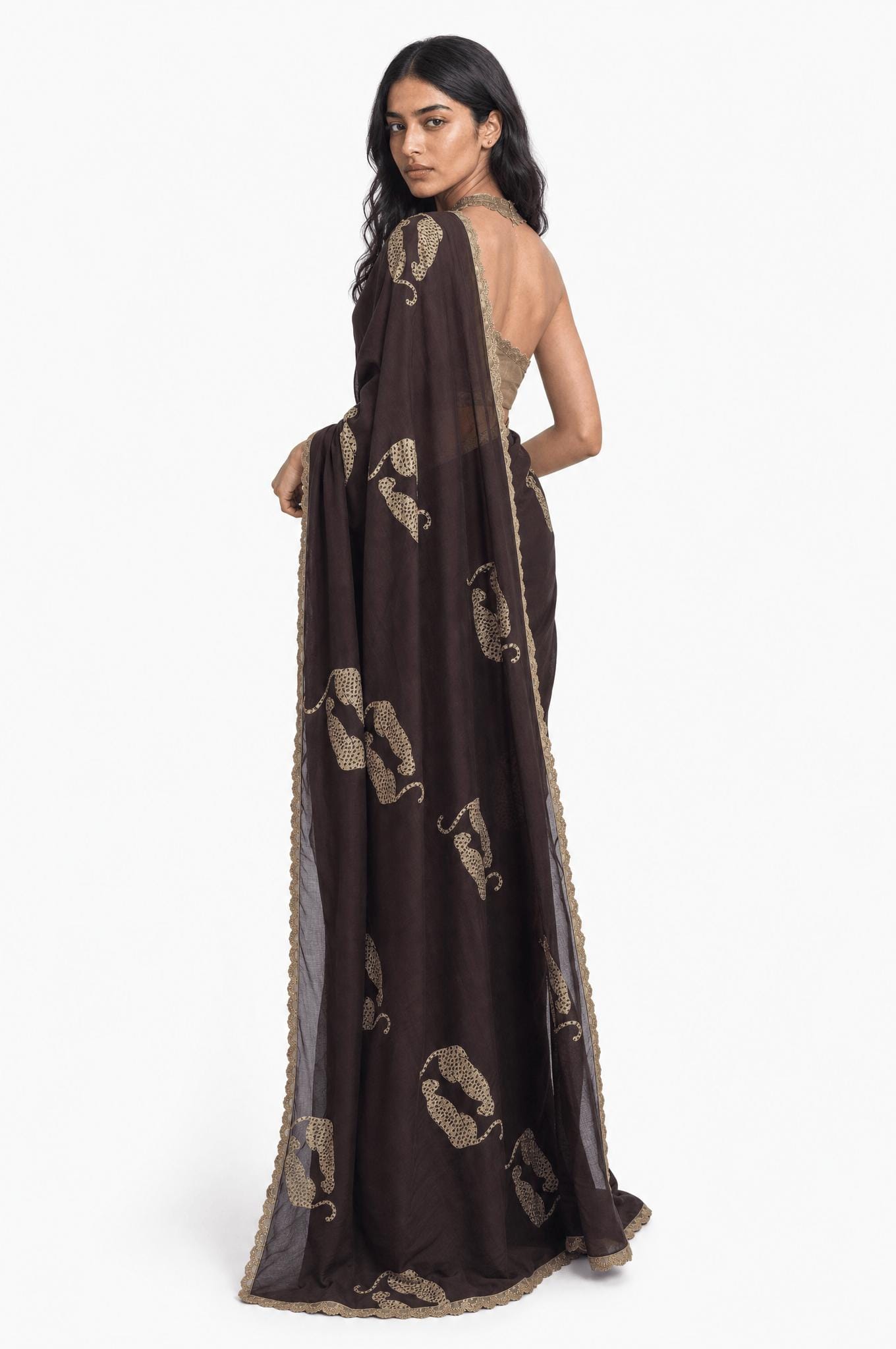 Embroidered Saree Saree Coffee Brown & Beige Mul Chanderi Saree