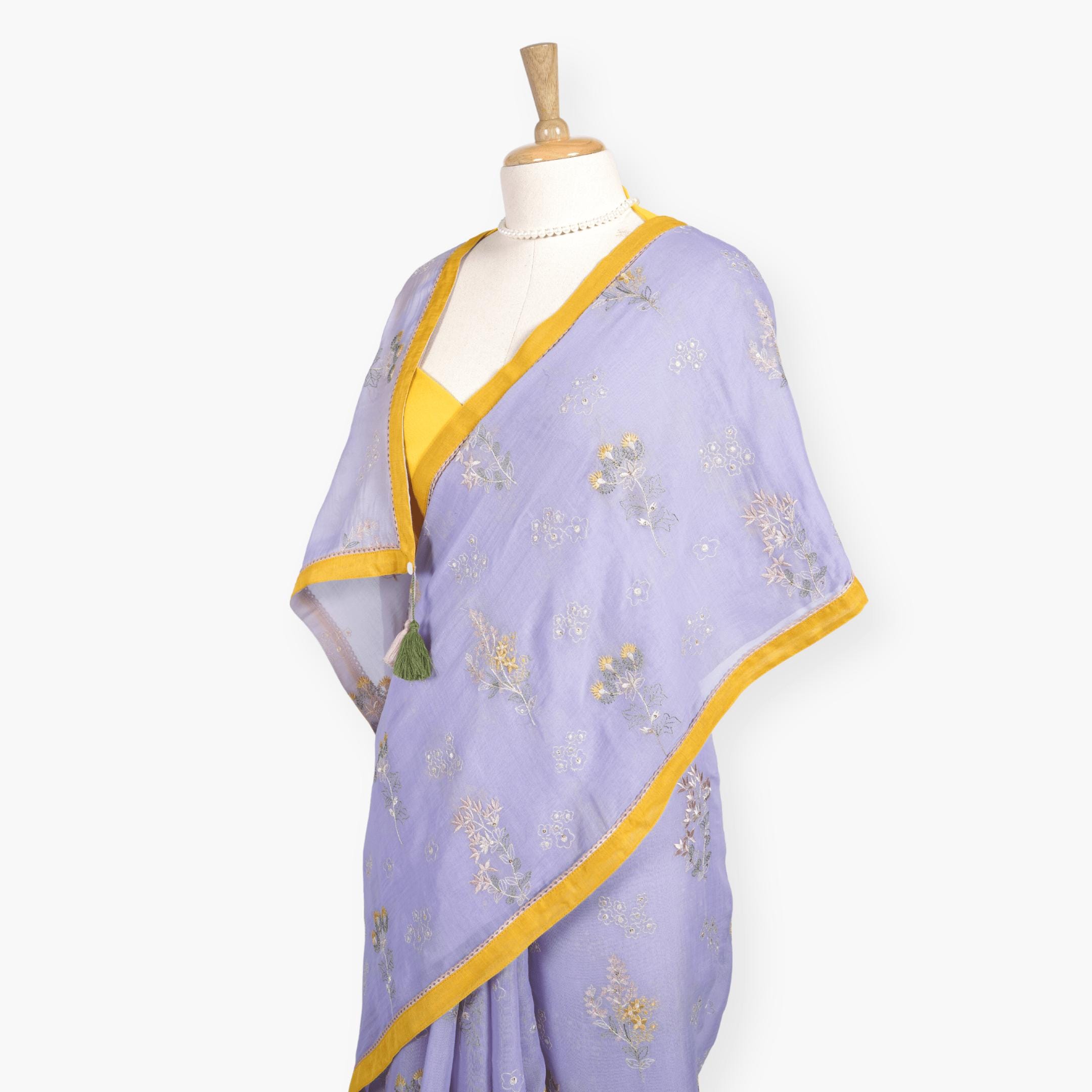 Embroidered Saree Saree Dusty Lilac Mul Chanderi Saree