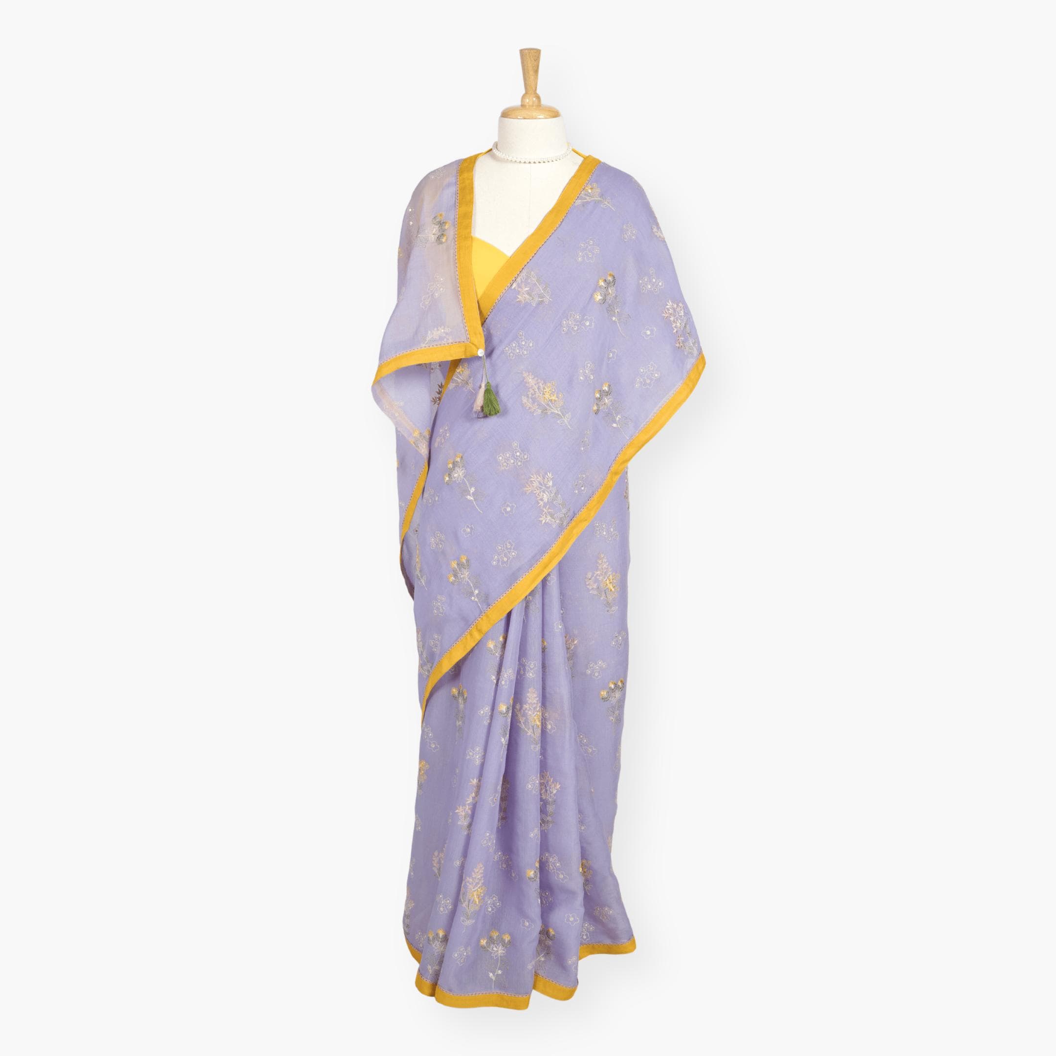 Embroidered Saree Saree Dusty Lilac Mul Chanderi Saree