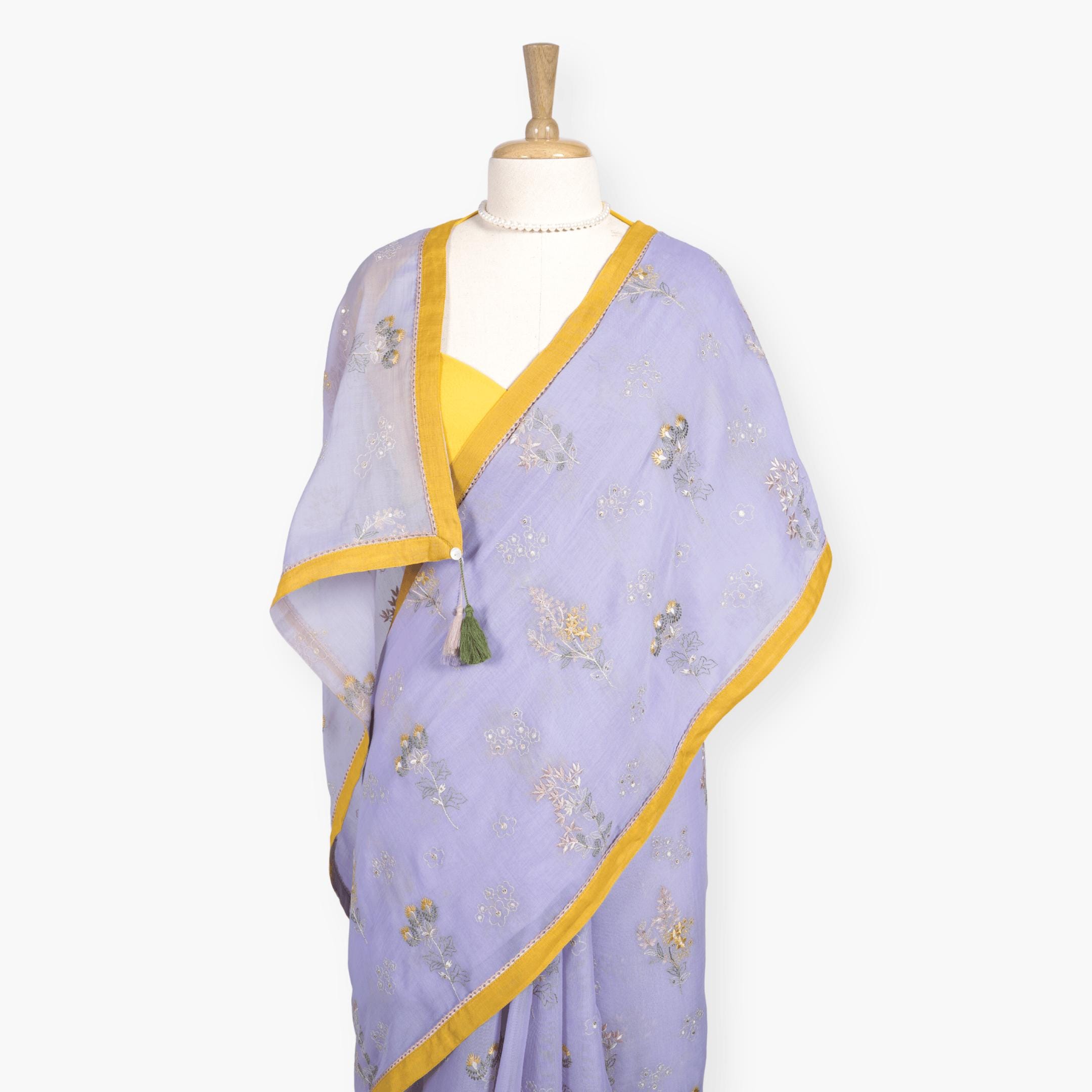 Embroidered Saree Saree Dusty Lilac Mul Chanderi Saree