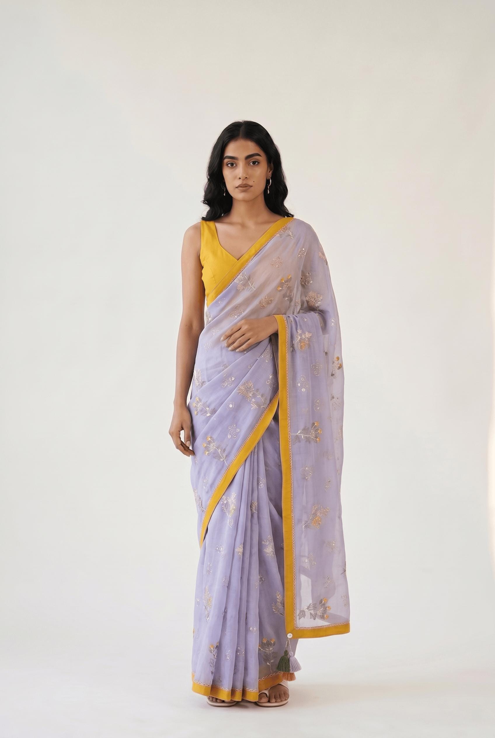 Embroidered Saree Saree Dusty Lilac Mul Chanderi Saree