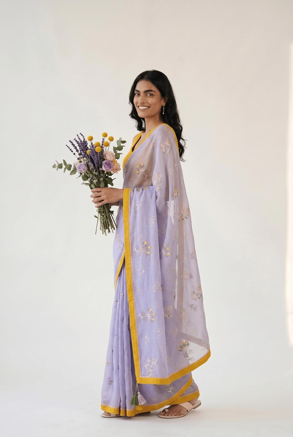 Embroidered Saree Saree Dusty Lilac Mul Chanderi Saree