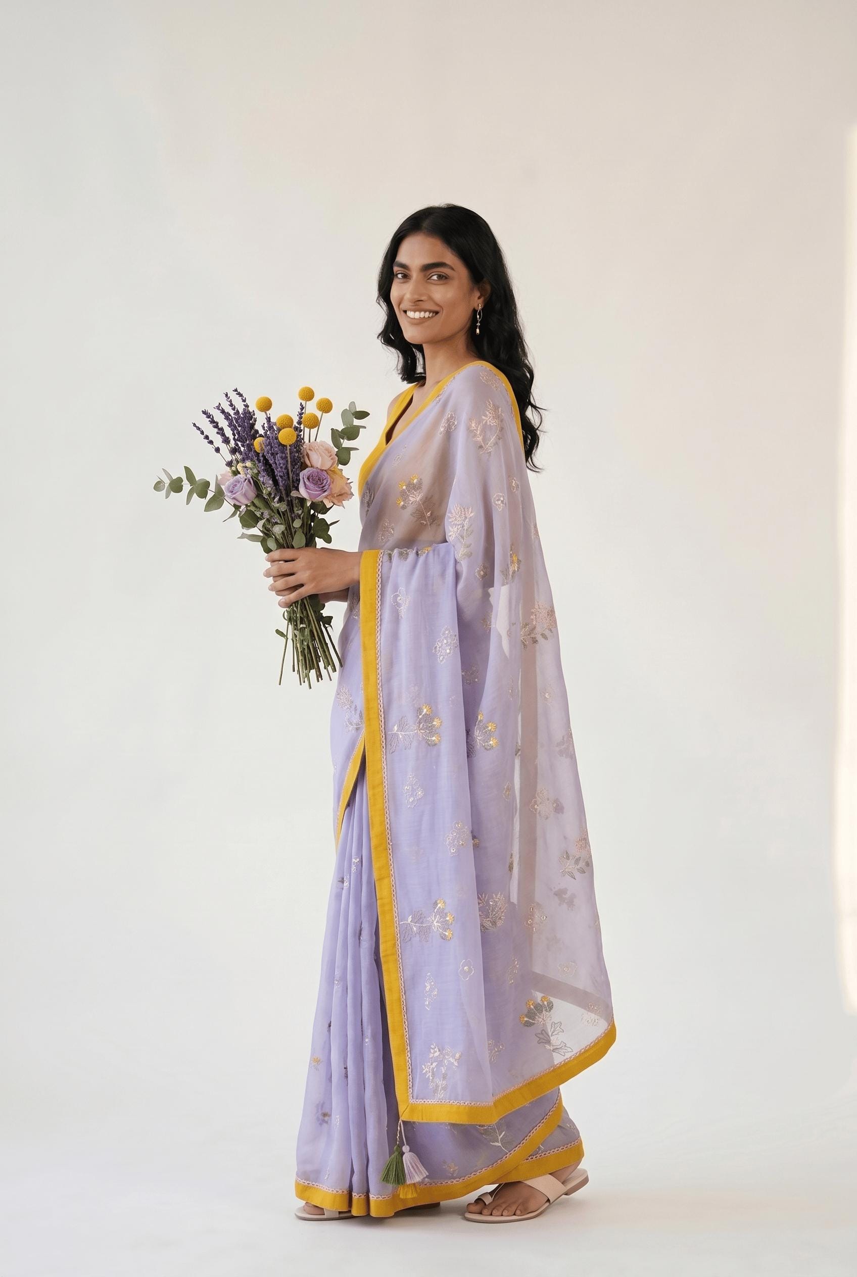 Embroidered Saree Saree Dusty Lilac Mul Chanderi Saree