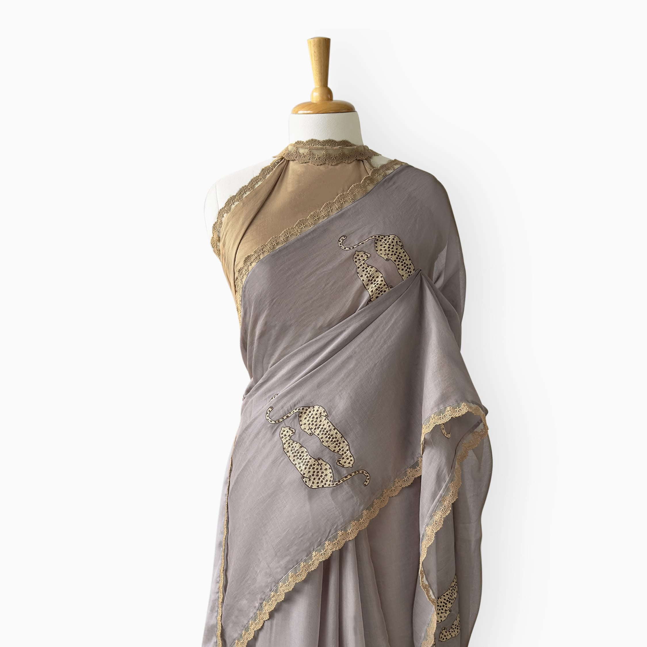 Embroidered Saree Saree Grey & Beige Mul Chanderi Saree