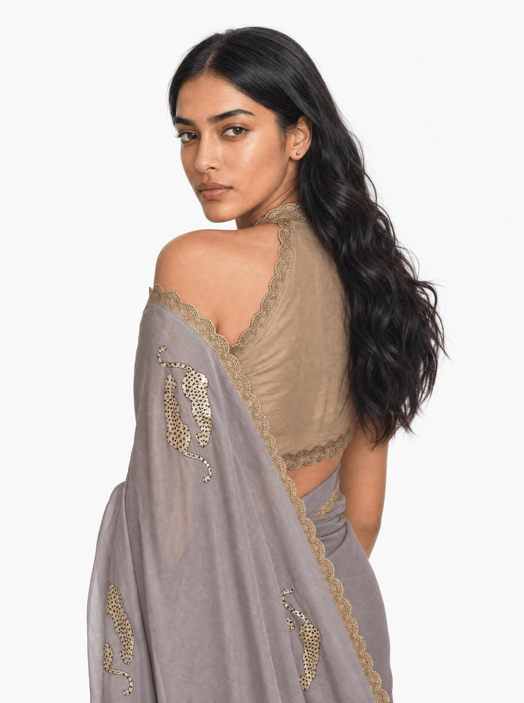 Embroidered Saree Saree Grey & Beige Mul Chanderi Saree