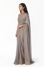 Embroidered Saree Saree Grey & Beige Mul Chanderi Saree