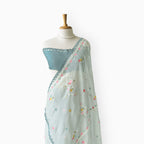 Embroidered Saree Saree Light Grey & Aquamarine Mul Chanderi Saree