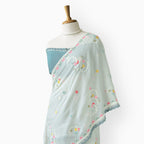 Embroidered Saree Saree Light Grey & Aquamarine Mul Chanderi Saree