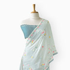 Embroidered Saree Saree Light Grey & Aquamarine Mul Chanderi Saree