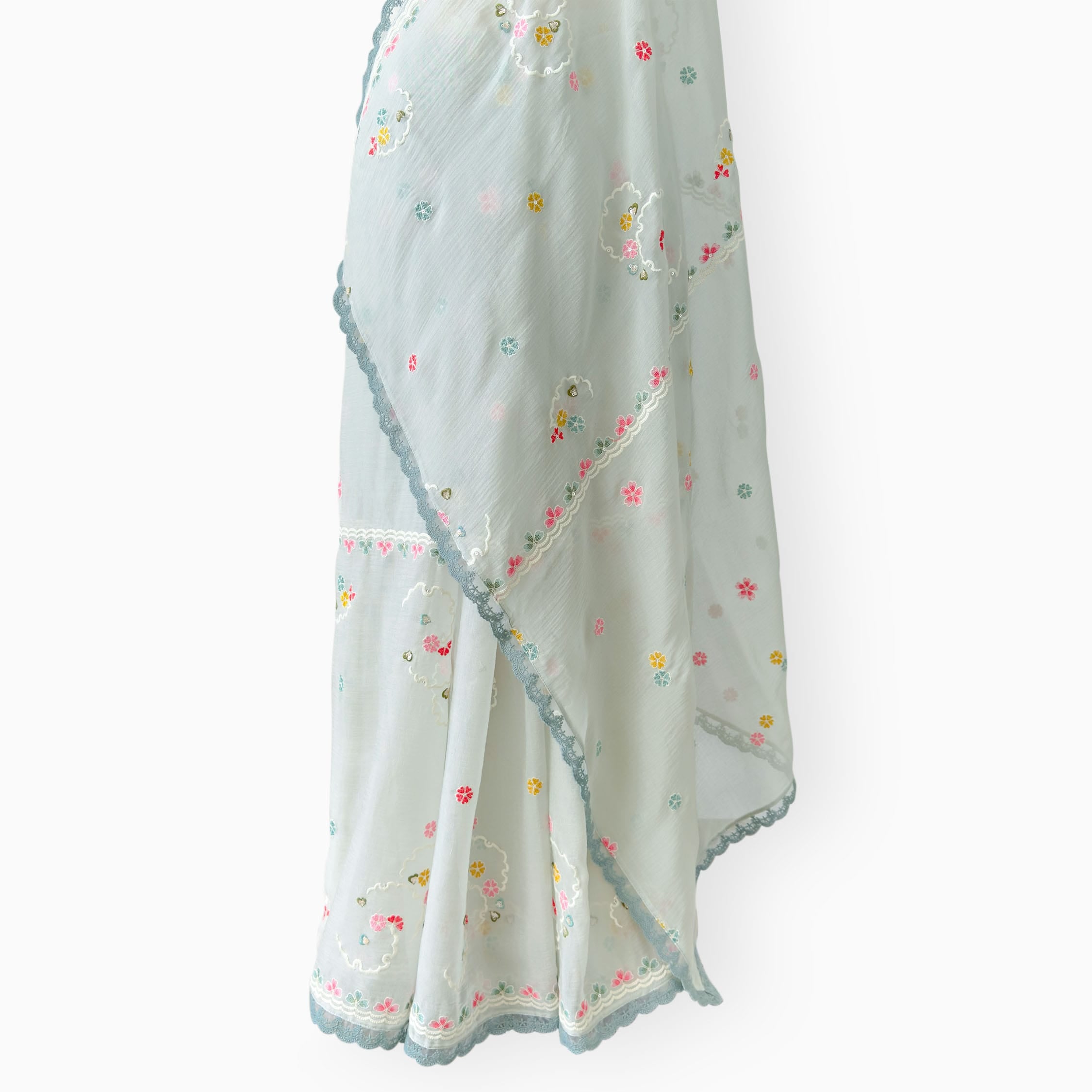 Embroidered Saree Saree Light Grey & Aquamarine Mul Chanderi Saree
