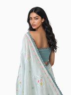 Embroidered Saree Saree Light Grey & Aquamarine Mul Chanderi Saree