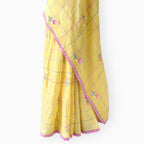 Embroidered Saree Saree Mustard Yellow & Pink Mul Chanderi Saree