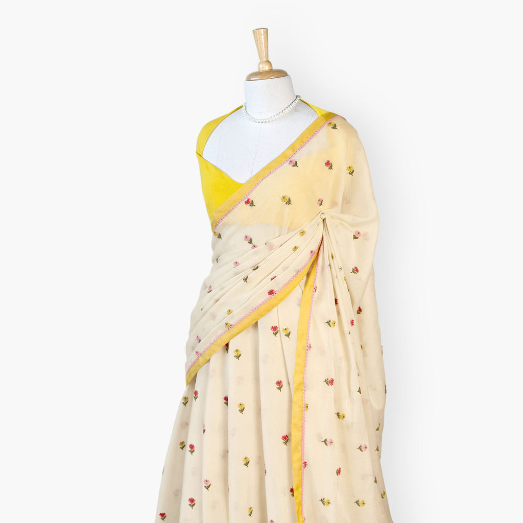 Embroidered Saree Saree Off-White Mul Chanderi Saree