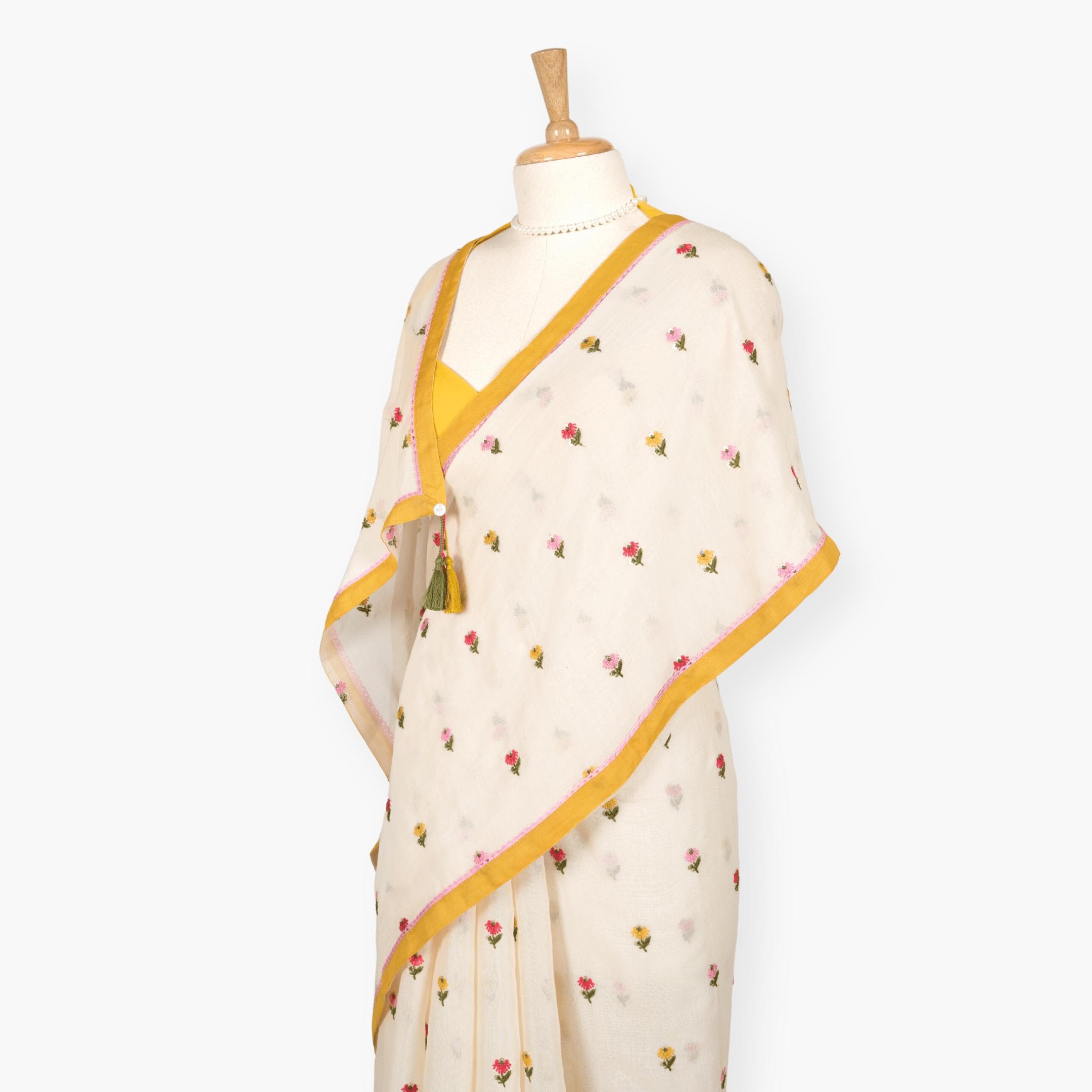 Embroidered Saree Saree Off-White Mul Chanderi Saree