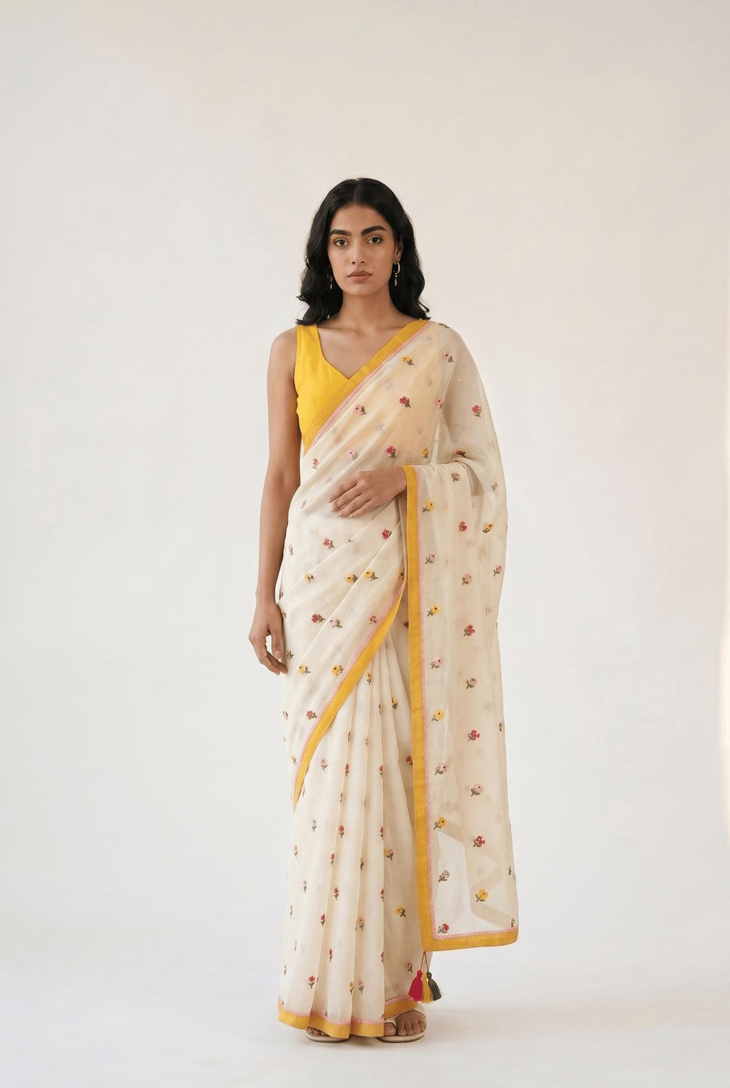 Embroidered Saree Saree Off-White Mul Chanderi Saree