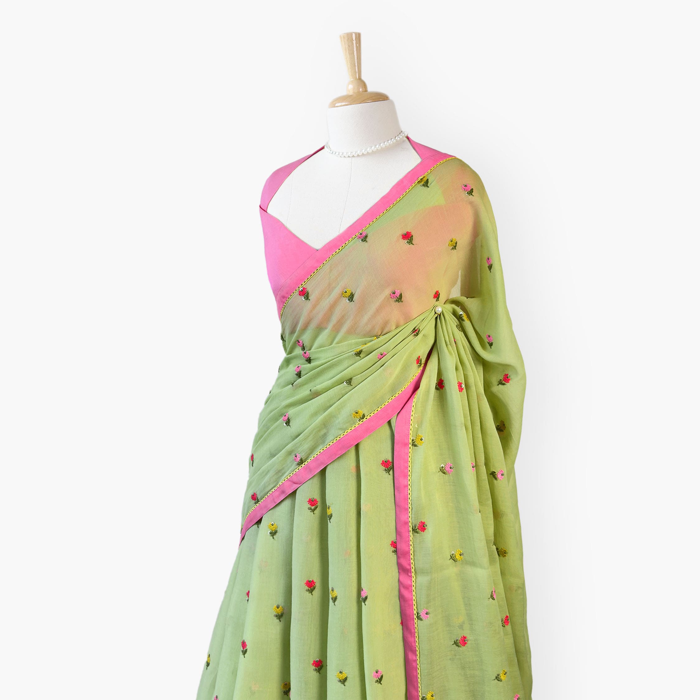 Embroidered Saree Saree Pastel Green Mul Chanderi Saree