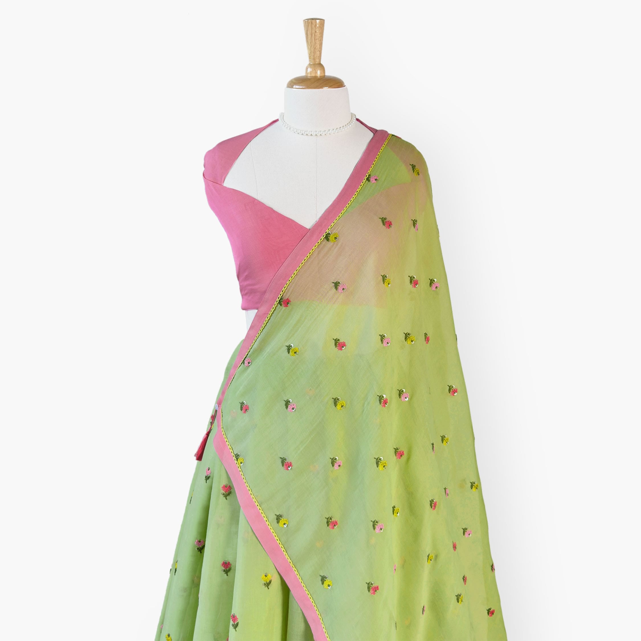 Embroidered Saree Saree Pastel Green Mul Chanderi Saree