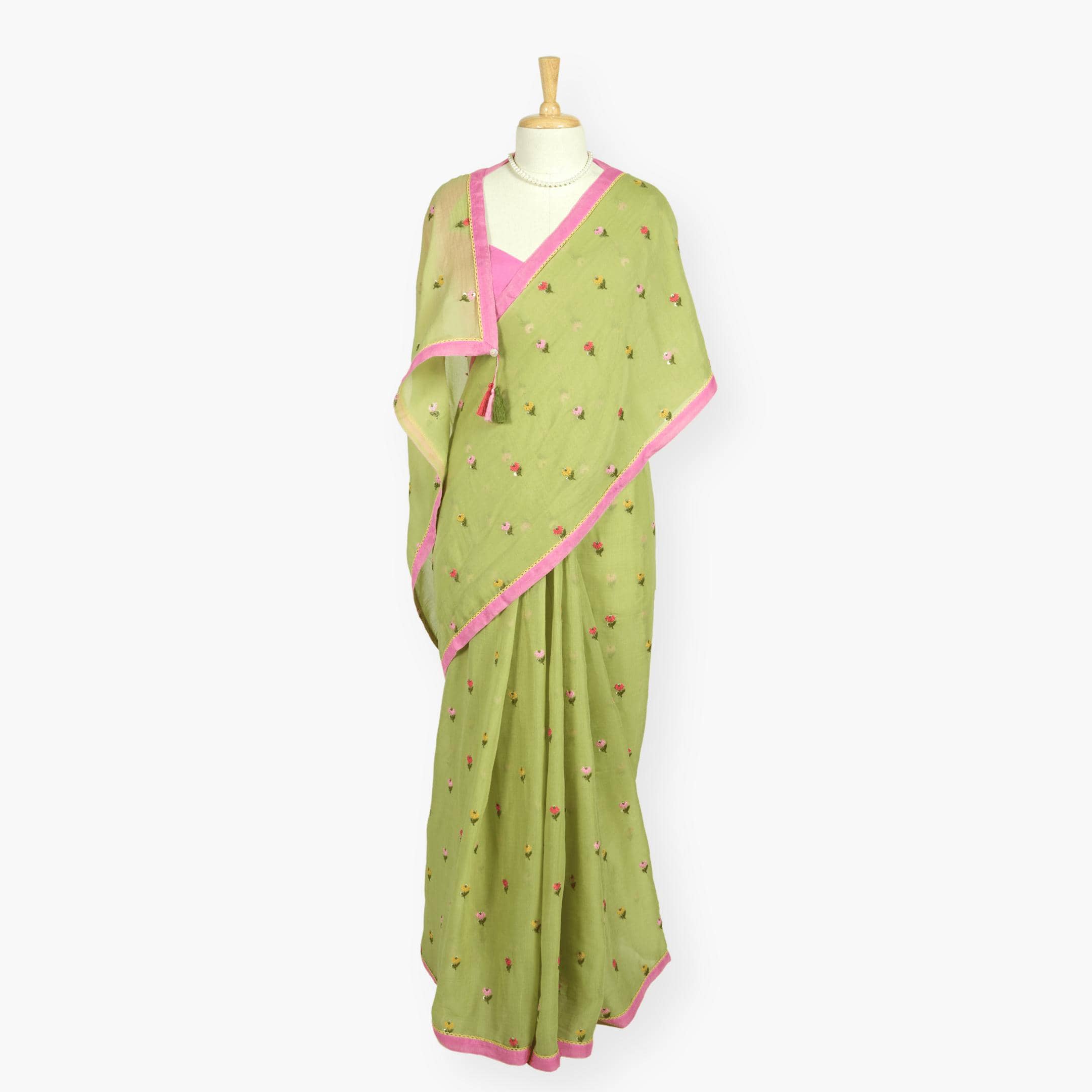 Embroidered Saree Saree Pastel Green Mul Chanderi Saree