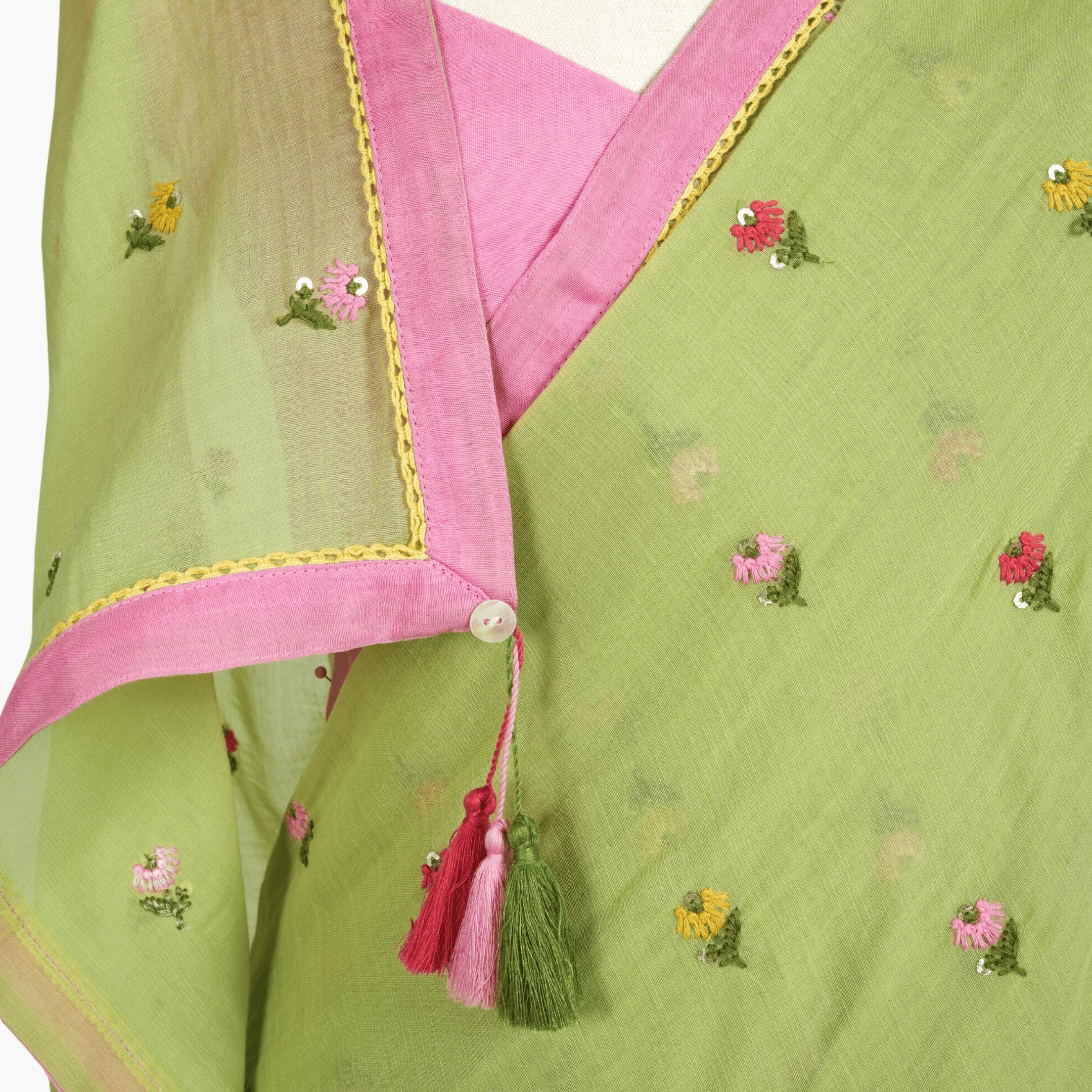 Embroidered Saree Saree Pastel Green Mul Chanderi Saree
