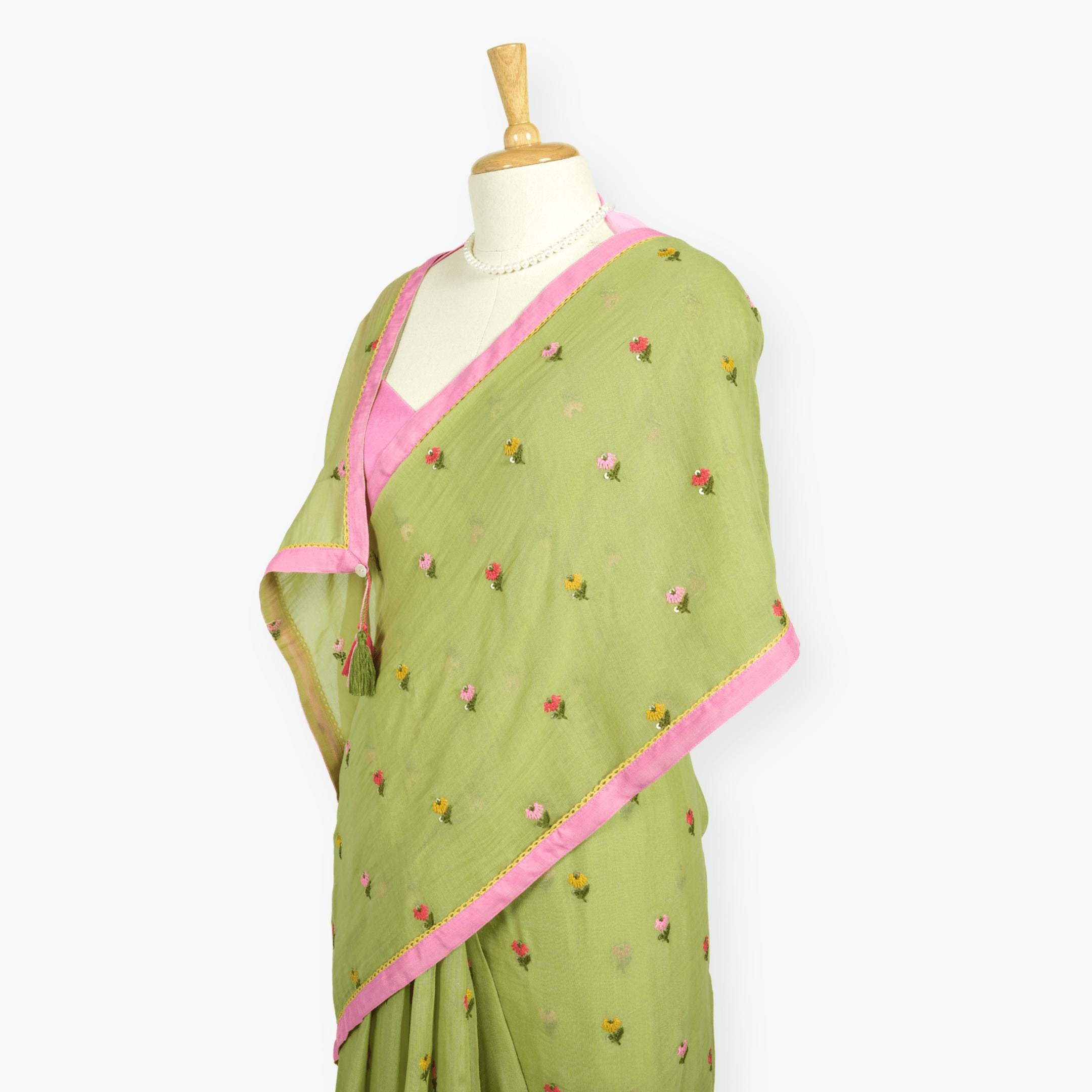 Embroidered Saree Saree Pastel Green Mul Chanderi Saree