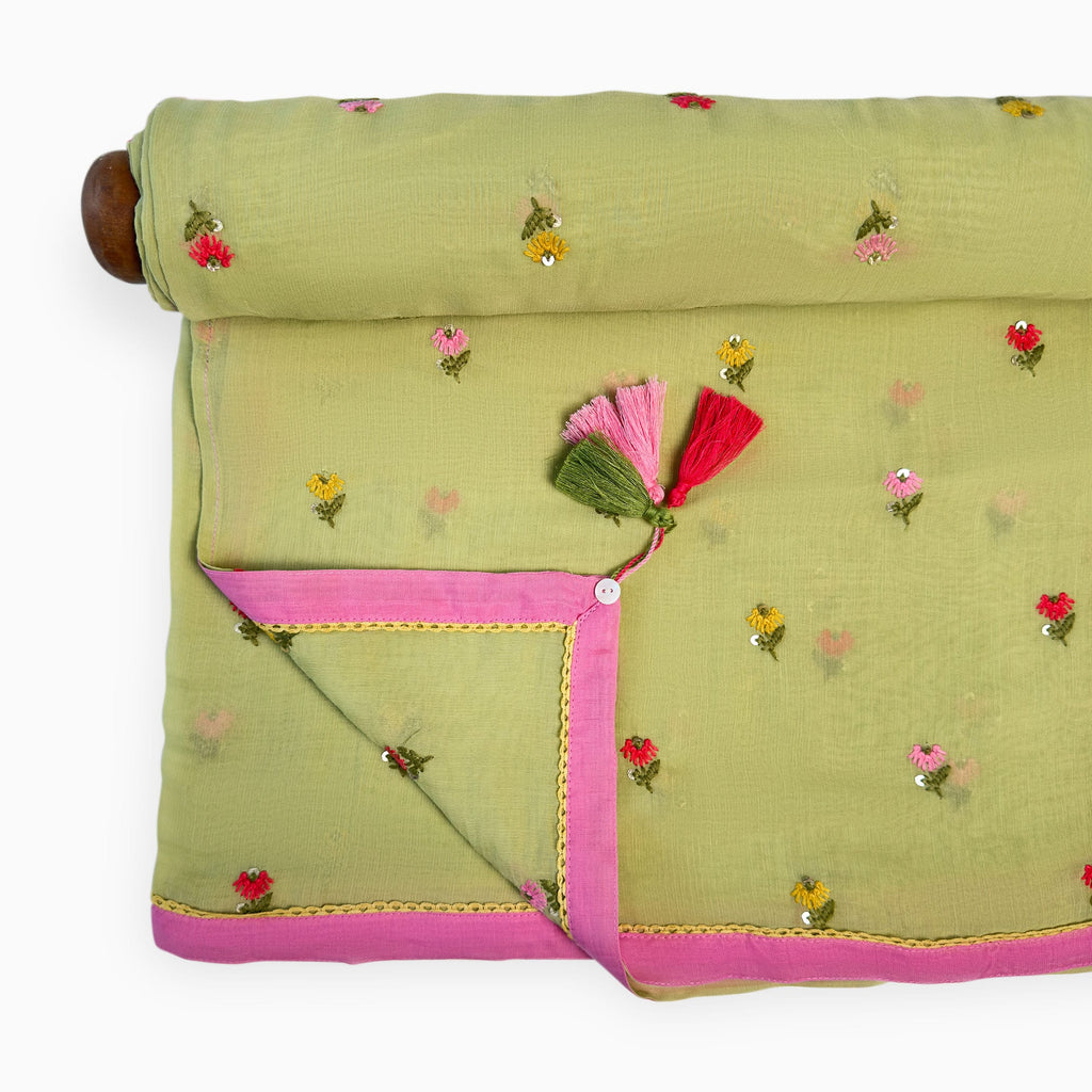 Embroidered Saree Saree Pastel Green Mul Chanderi Saree