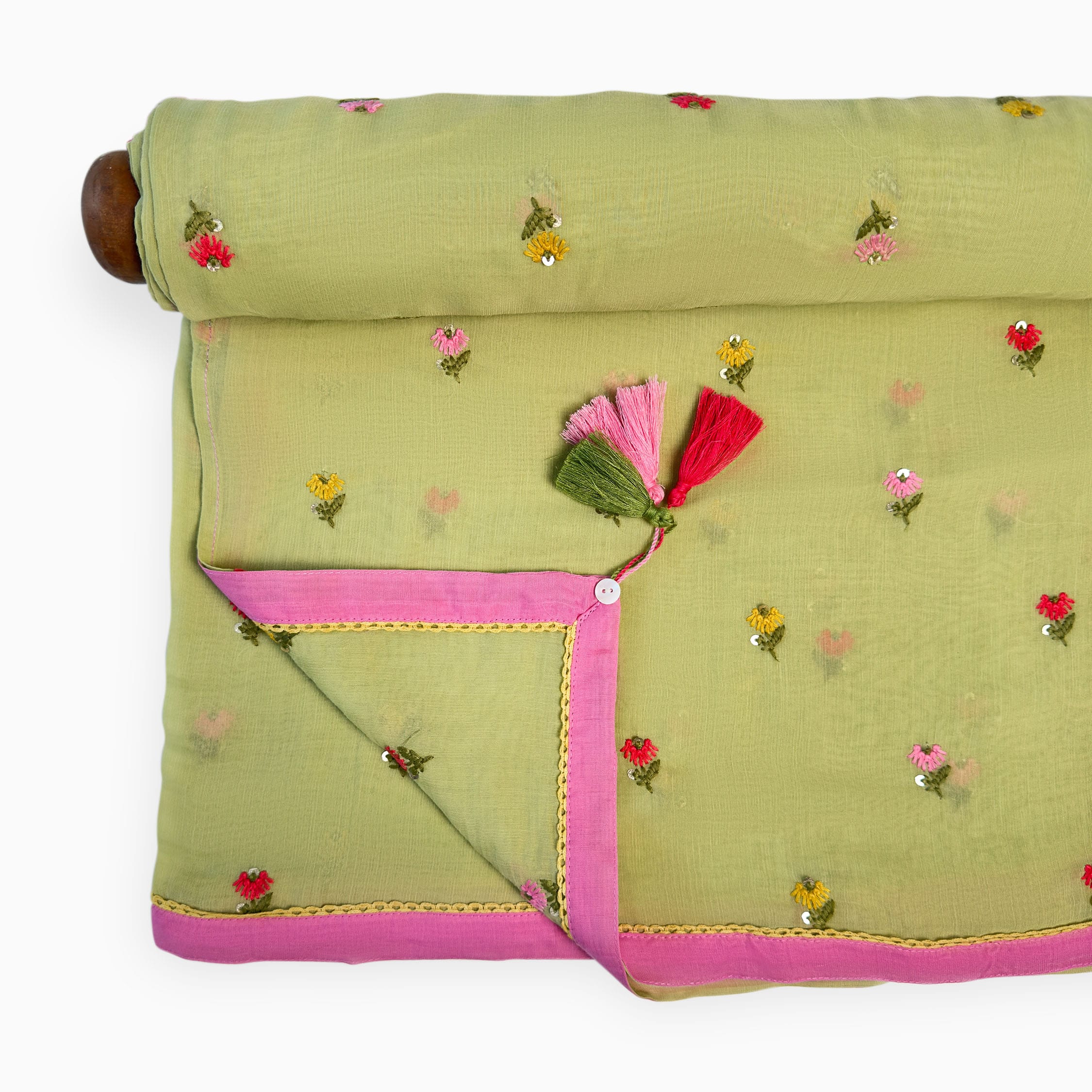 Embroidered Saree Saree Pastel Green Mul Chanderi Saree