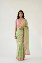 Embroidered Saree Saree Pastel Green Mul Chanderi Saree