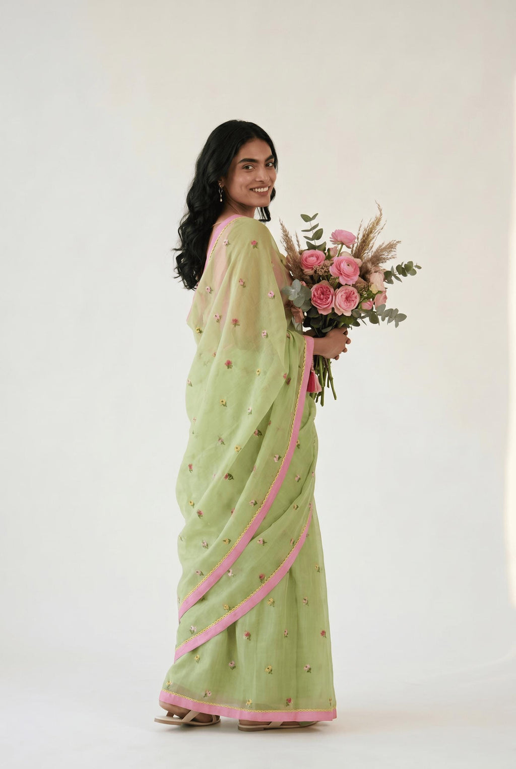 Embroidered Saree Saree Pastel Green Mul Chanderi Saree