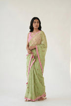 Embroidered Saree Saree Pastel Green Mul Chanderi Saree