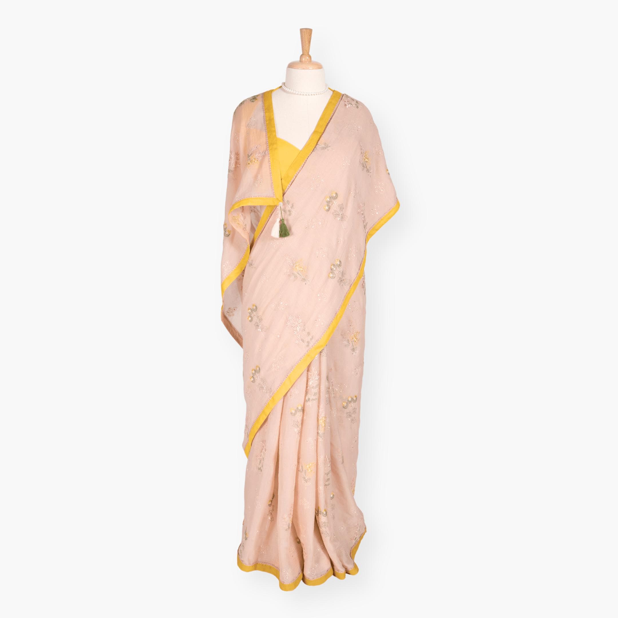 Embroidered Saree Saree Pastel Peach Mul Chanderi Saree