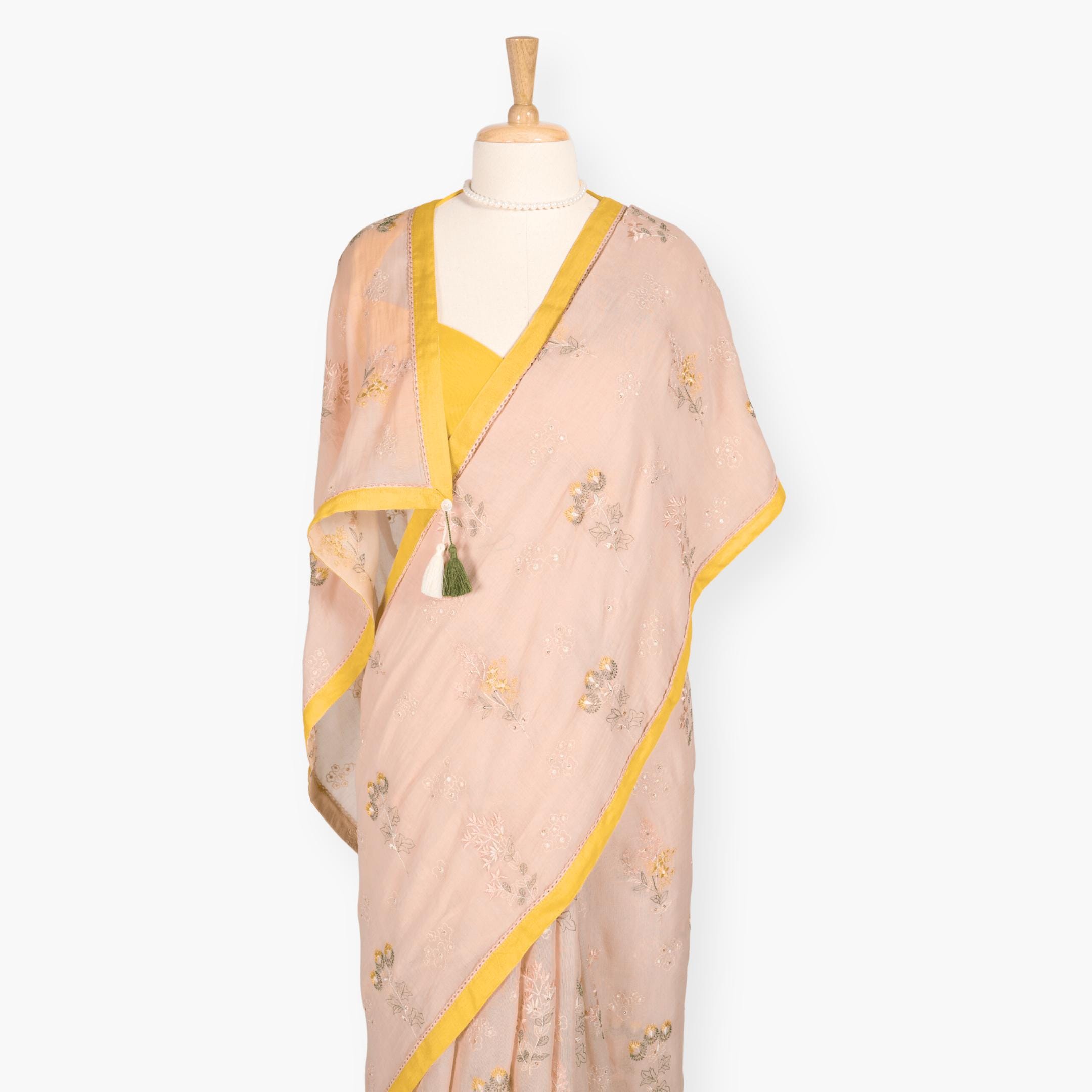 Embroidered Saree Saree Pastel Peach Mul Chanderi Saree