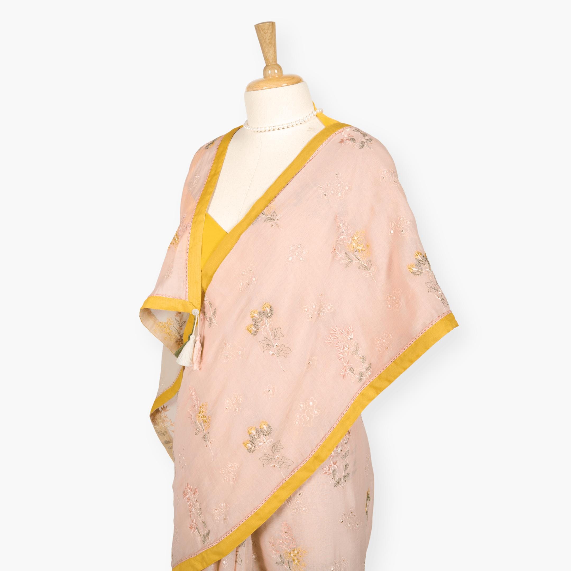 Embroidered Saree Saree Pastel Peach Mul Chanderi Saree
