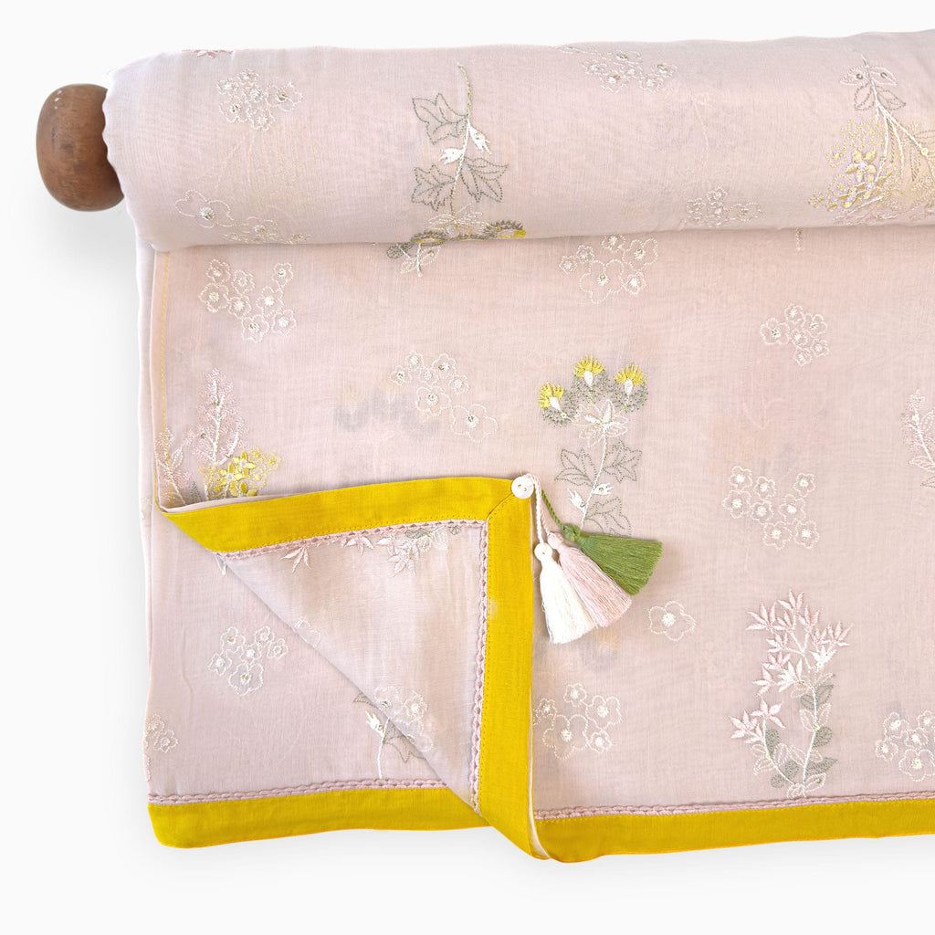 Embroidered Saree Saree Pastel Peach Mul Chanderi Saree