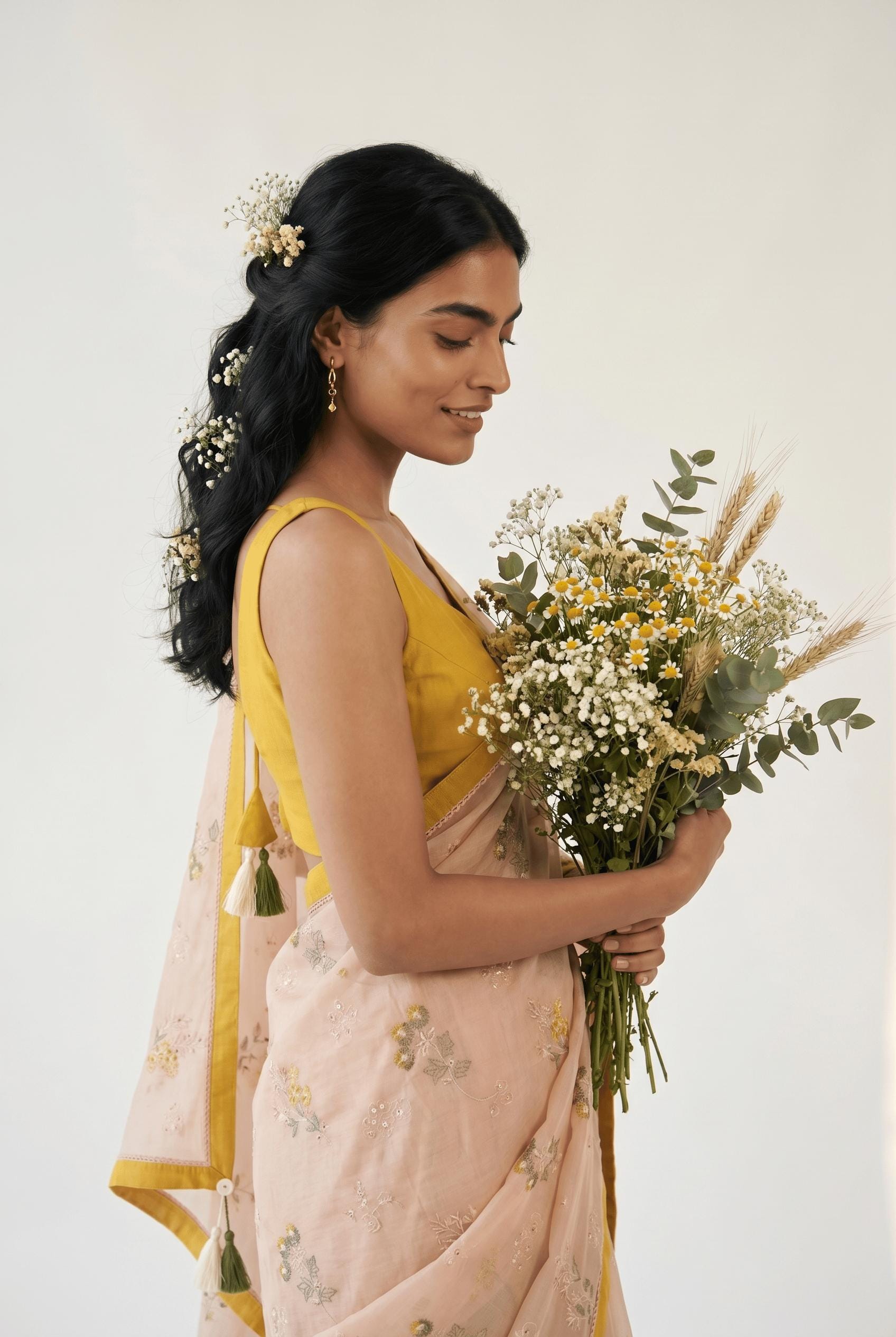 Embroidered Saree Saree Pastel Peach Mul Chanderi Saree