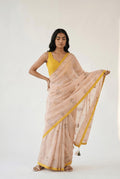 Embroidered Saree Saree Pastel Peach Mul Chanderi Saree