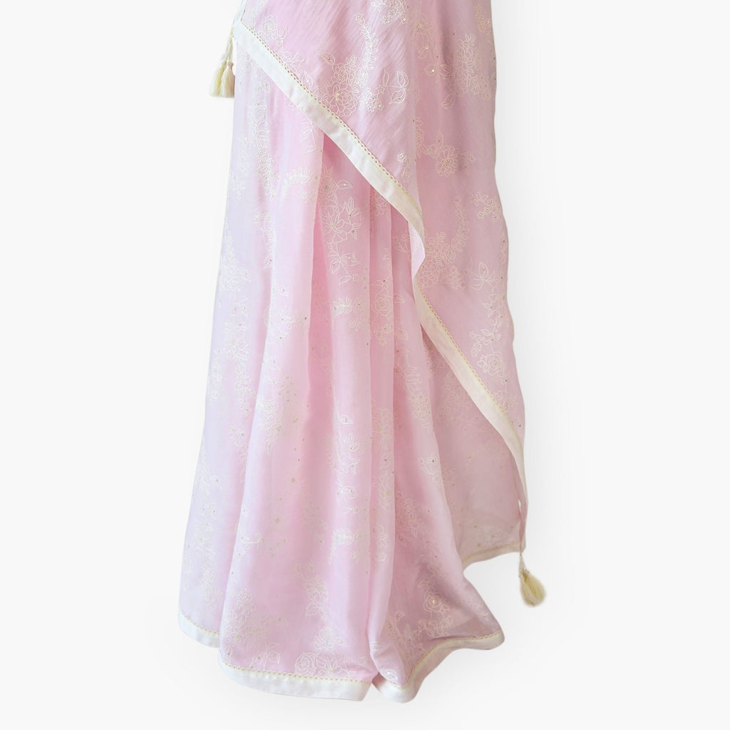 Embroidered Saree Saree Pastel Pink Mul Chanderi Saree