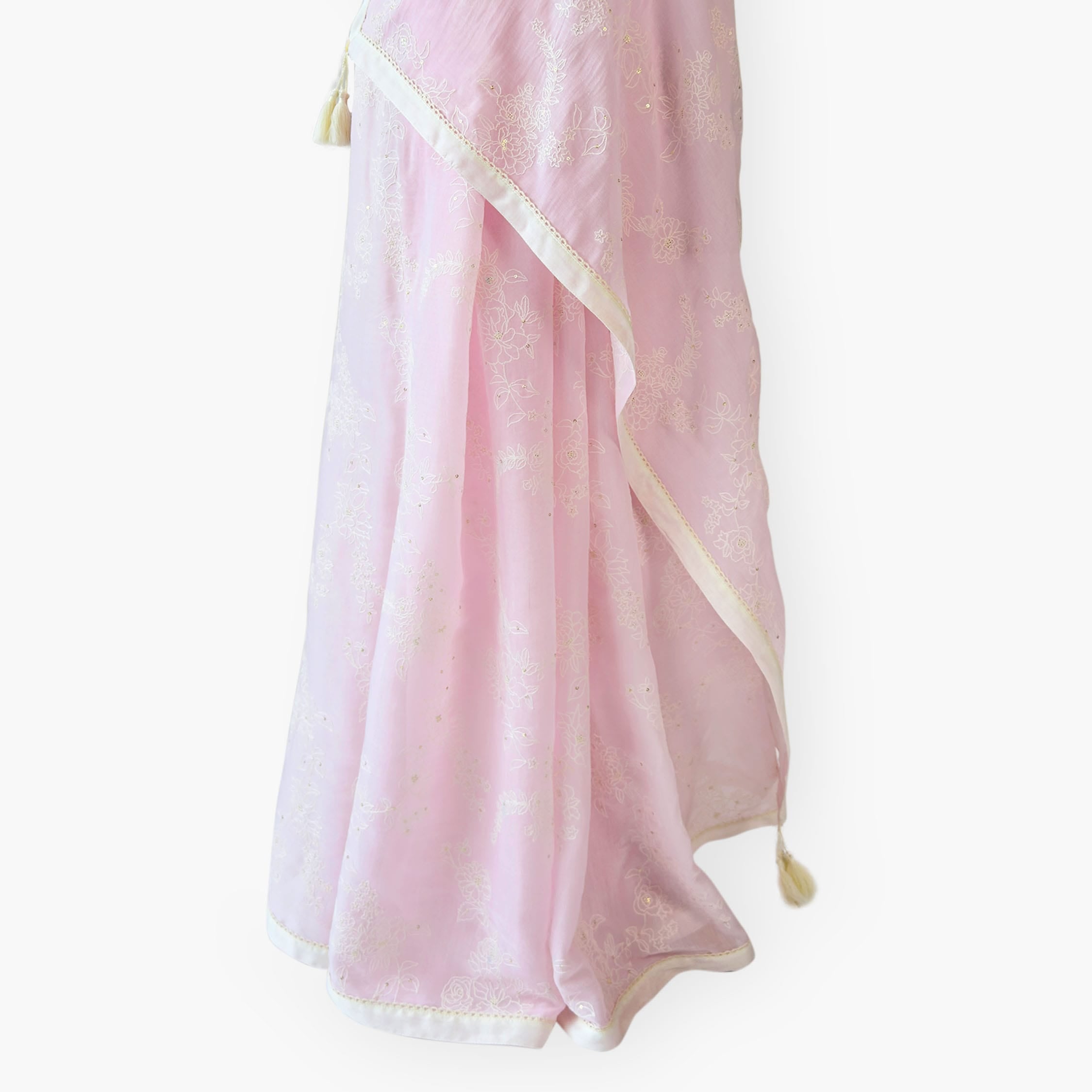 Embroidered Saree Saree Pastel Pink Mul Chanderi Saree