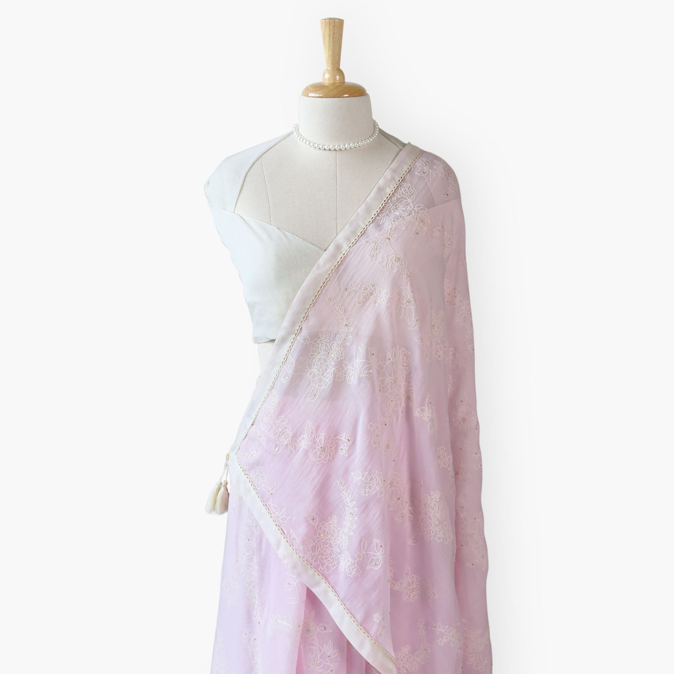 Embroidered Saree Saree Pastel Pink Mul Chanderi Saree