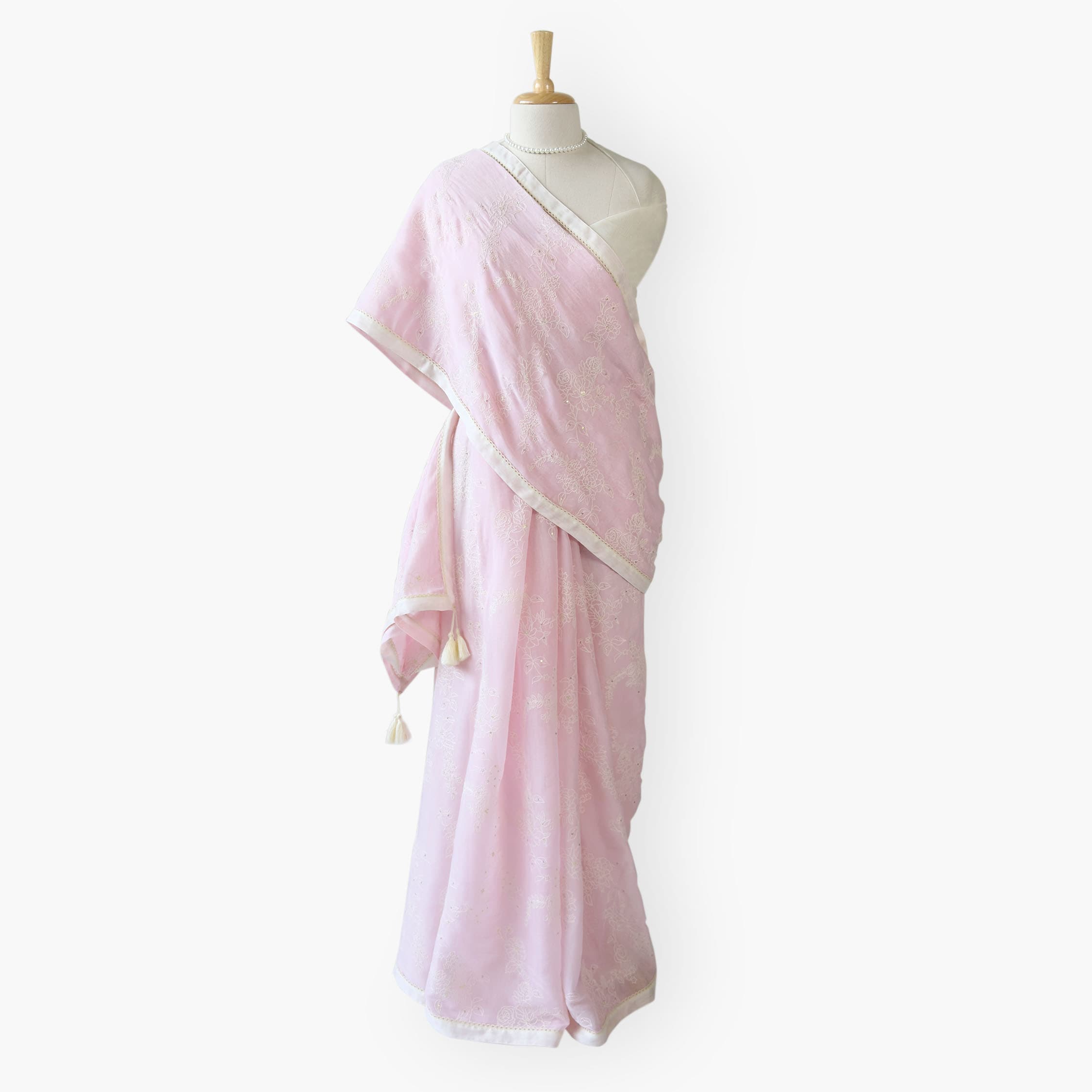 Embroidered Saree Saree Pastel Pink Mul Chanderi Saree